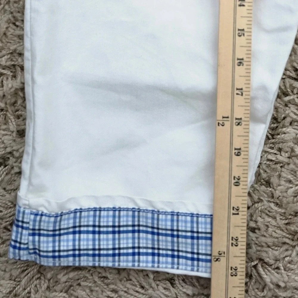 John Richmond White Women's Bermuda Shorts with Blue Plaid Cuffs